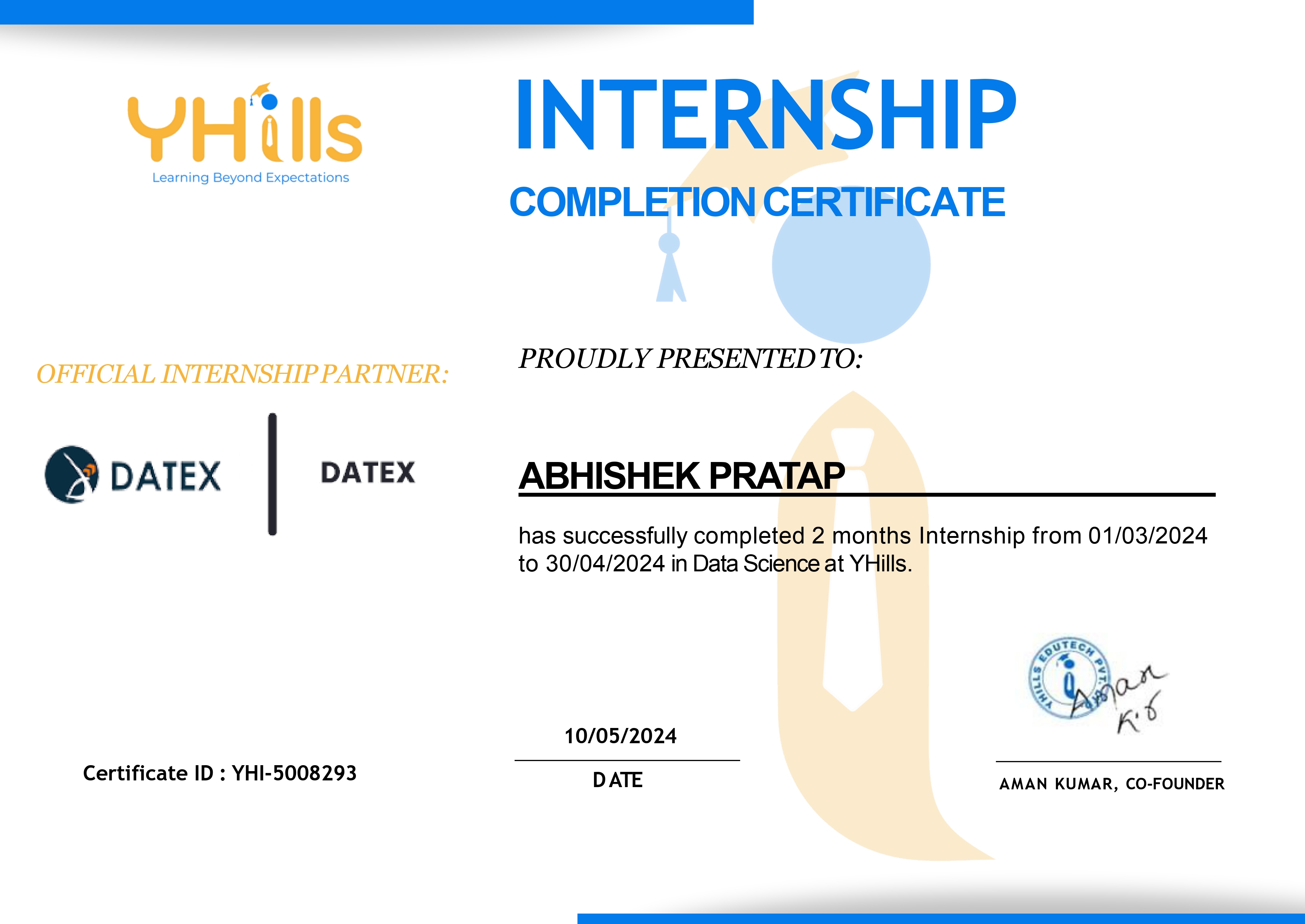ABHISHEK PRATAP-YHILLS Internship